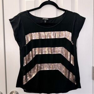 Express Women's Black W Gold Metalic Stripes Blouse shirt